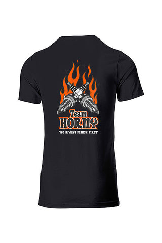 BLACK TEAM HORNY FLAMING PLUG TEE